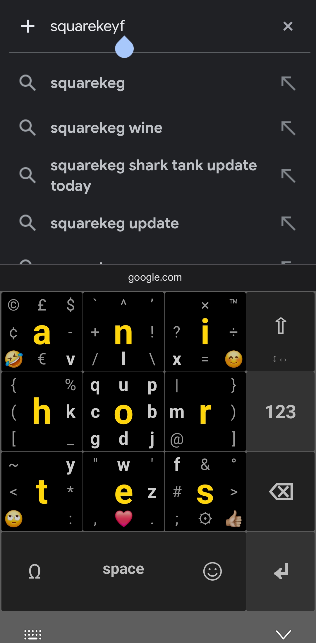 Squirkey typing into a search box in Chrome